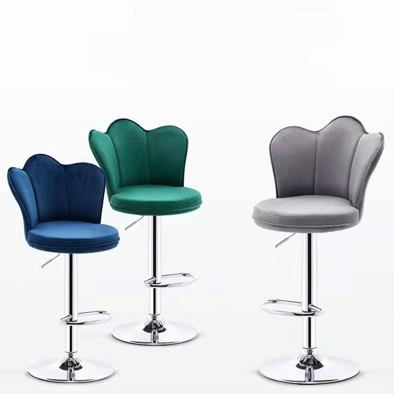 Scandinavian Metal Barstool Velvet Low Back Stool with Footrest for Bar