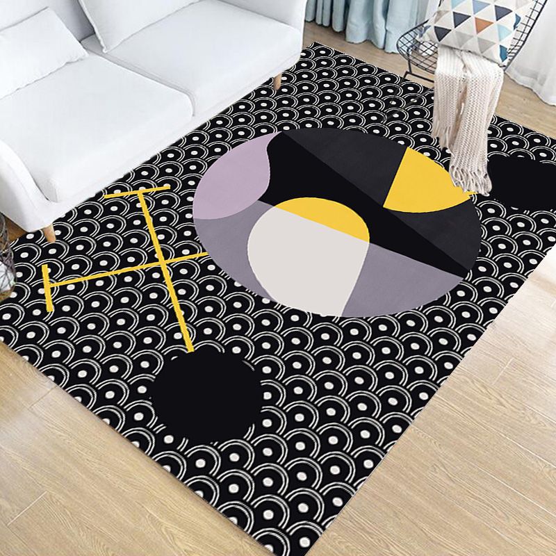 Multicolor Black Wave Pattern Rug Polyester Modern Rug Washable Anti-Slip Pet Friendly Area Rug for Living Room