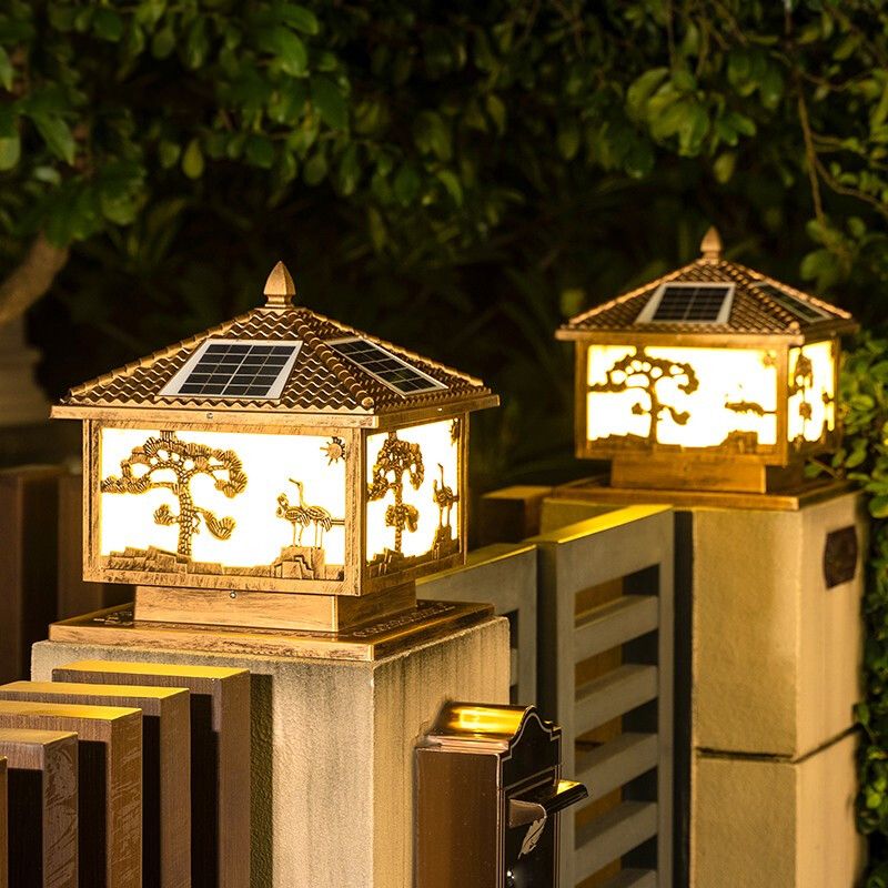 Metal Square Shape Outdoor Light Modern Style 1 Light Solar Pillar Lights