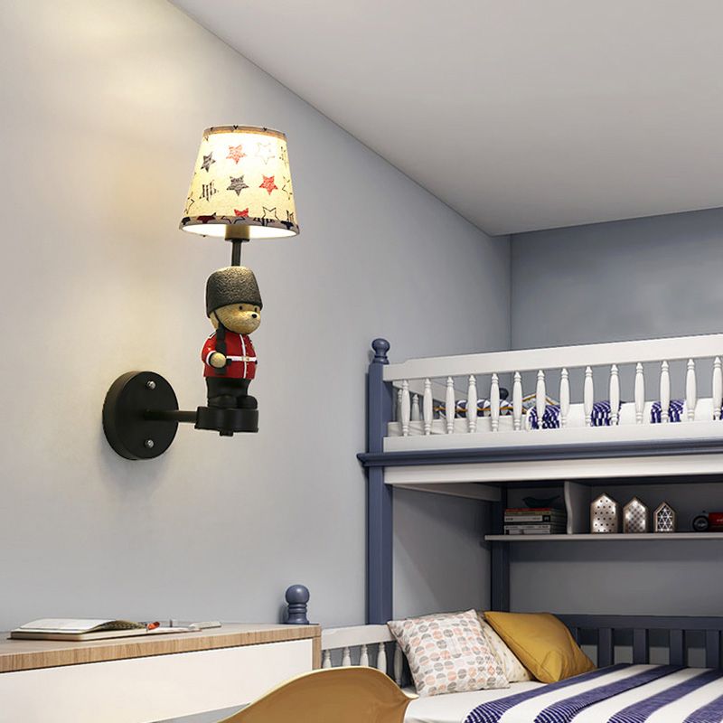 Empire Shade Wall Sconce Kids Style Fabric Single Black Wall Mount Light with Trooper Deco