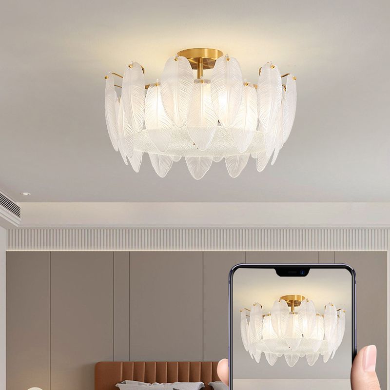 Nordic Ceiling Light Feather-shaped Glass Shade Flush Mount Light Fixture
