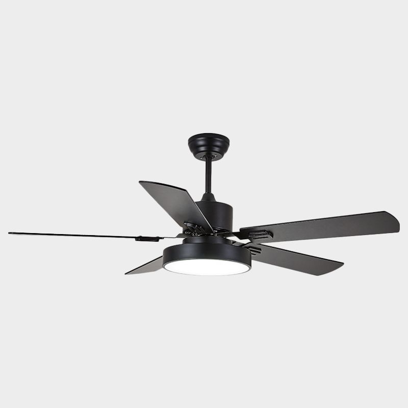 5-BladeDrum Living Room Hanging Fan Light Fixture Traditional Acrylic 52" Wide LED Semi Flush Light