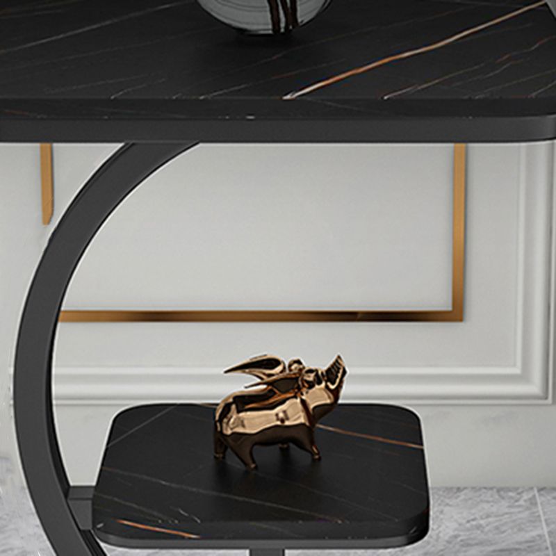 Double Tier Square Slate Top End Table Metal C Side Table for Living Room
