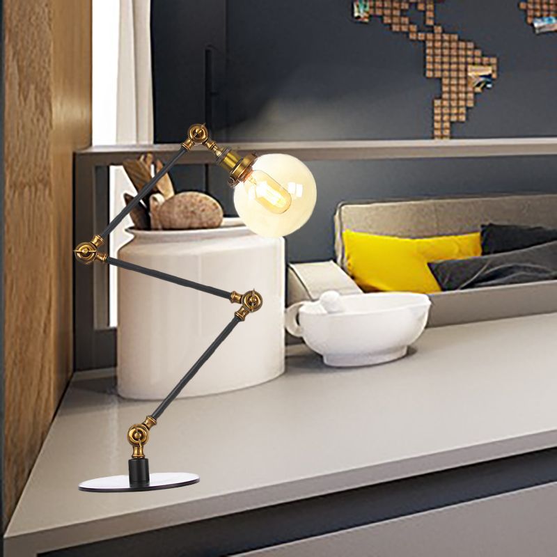 Industrial Global Table Lamp Amber/Clear Glass 1 Light Restaurant Table Light with Adjustable Arm in Black/Brass Finish