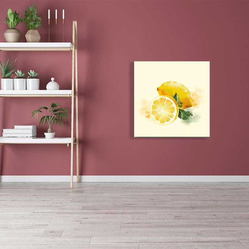 Fruit Lemon Canvas Art Kids Healthy Lifestyle Painting in Yellow for Sitting Room