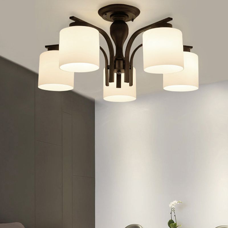 Cylindrical Semi Flush Ceiling Light Simple Ceiling Mount Light with Glass Shade