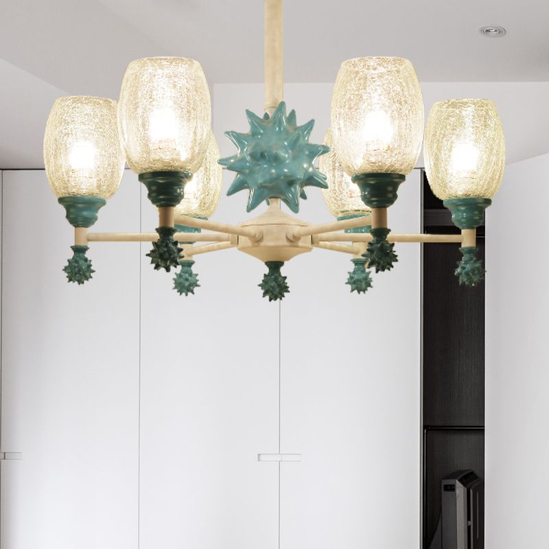 Oval Shade Chandelier with Sea Urchin Mediterranean Style Glass Hanging Light for Baby Bedroom