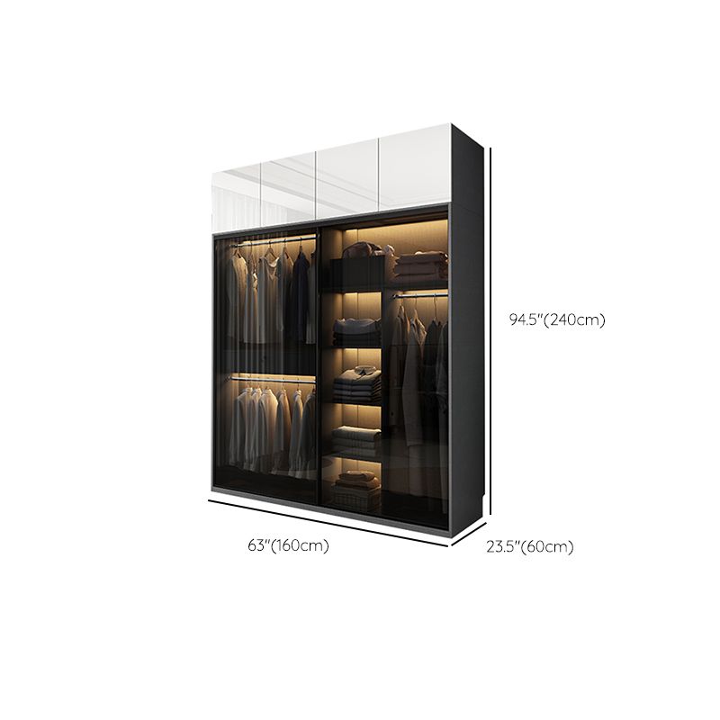 Glass and Wood Wardrobe Armoire Contemporary Wardrobe Cabinet