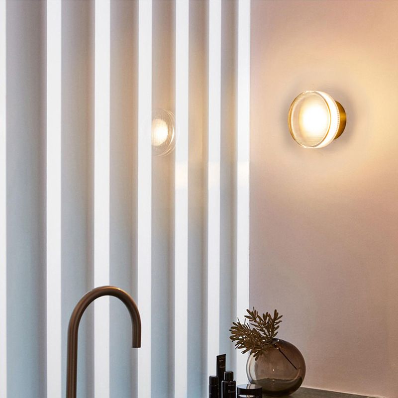 Round Interior LED Wall Mounted Sconce Clear Glass Wall Light in Black / Gold