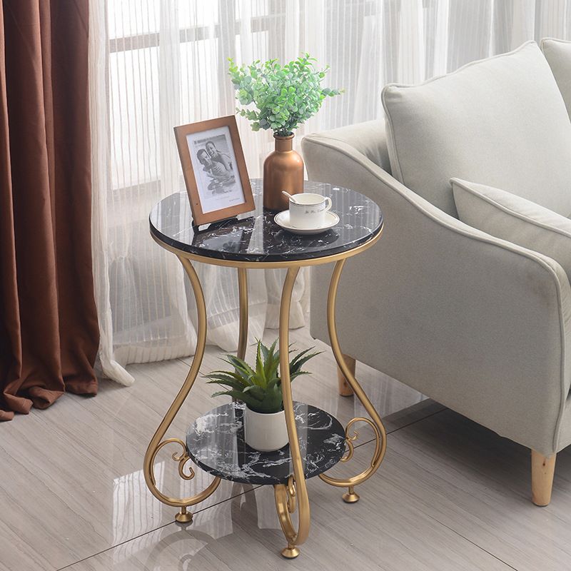 Glam Round Glossy Marble Top End Table Metal Curved Sofa Side End Table
