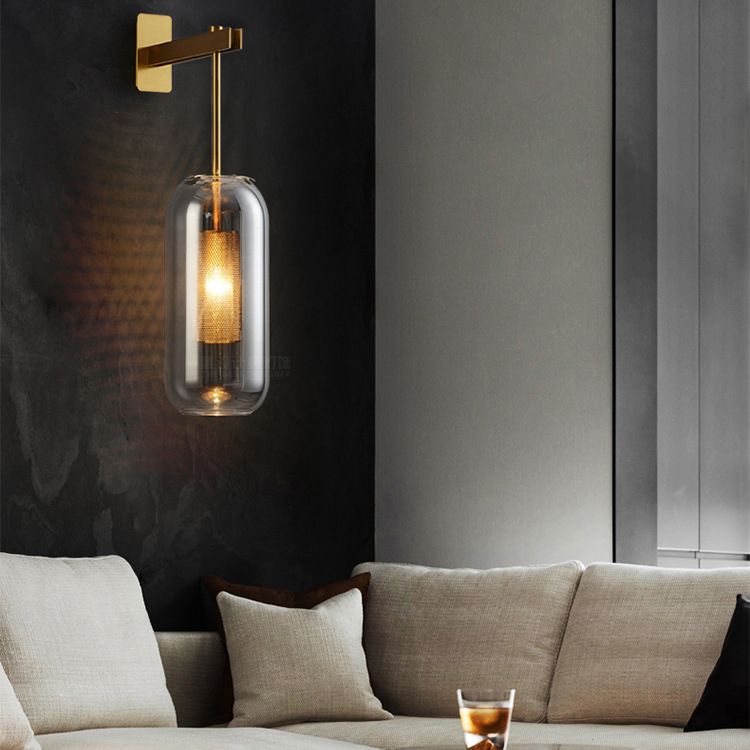 Modern Style Cylinder Wall Sconces Glass 1 Light Wall Mount Light Fixture