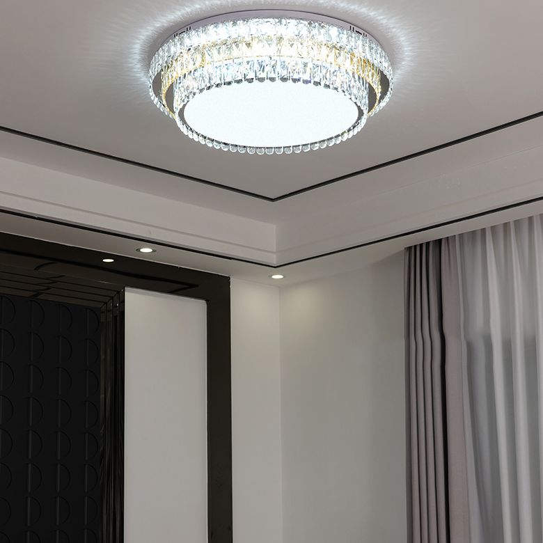 Plafonnier LED en cristal à deux niveaux, montage encastré en acier inoxydable, Style de luxe moderne, pour salon