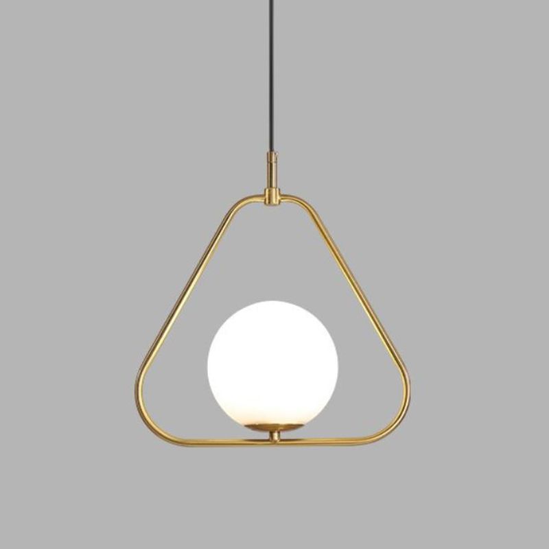 Orb Ceiling Pendant Minimalist Milky Glass 1 Head Gold Pendulum Light with Metal Frame