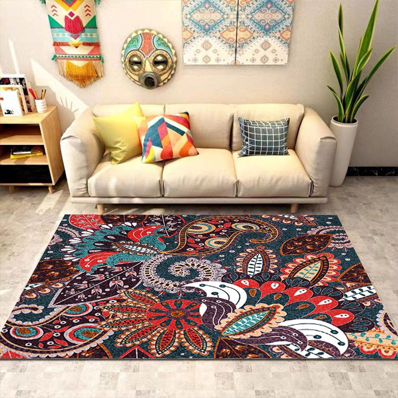 Boho-Chic Living Room Rug Multi Color Geometric Pattern Indoor Rug Anti-Slip Backing Easy Care Area Rug