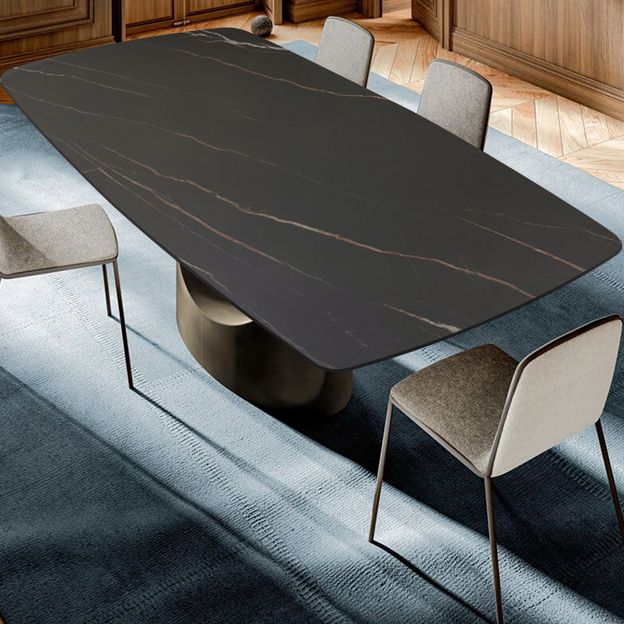 Modern Rectangle Dining Table Sintered Stone Table with Metal Legs for Kitchen