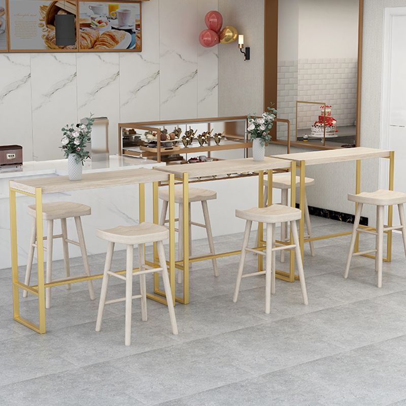 Rectangle Pine Wood Top Bistro Table Modern Pub Table with Metal Base