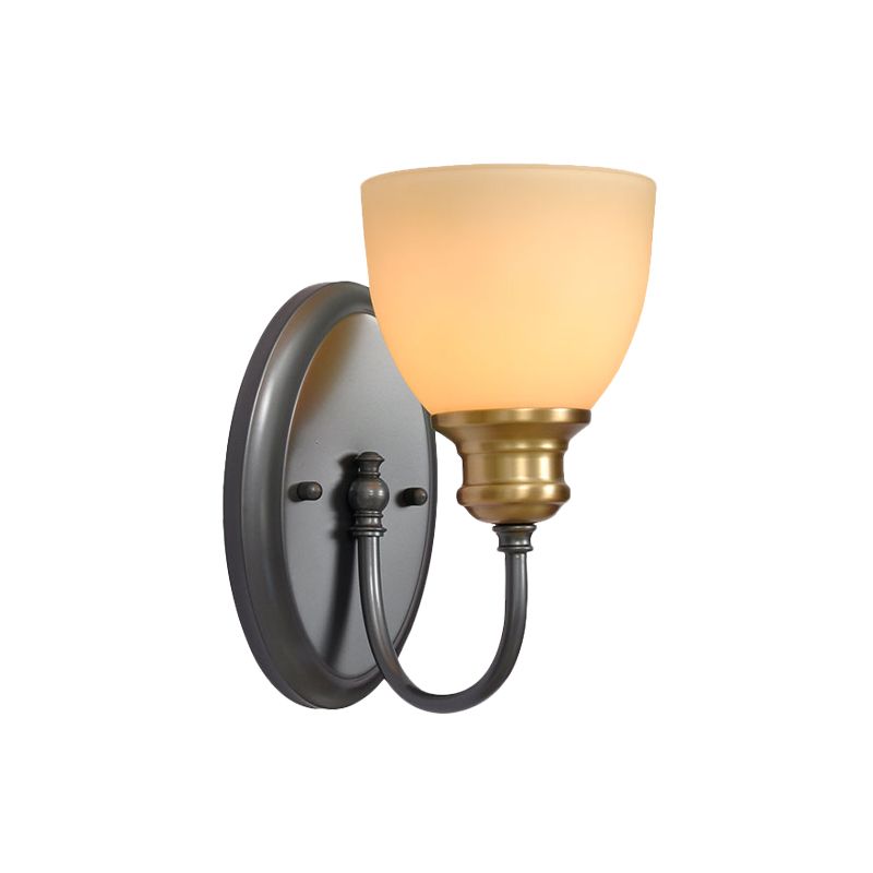 Lampada da parete nera in vetro smerigliato Bocciolo da parete da 1/2 co-testa Light con braccio a collo di cigno di metallo
