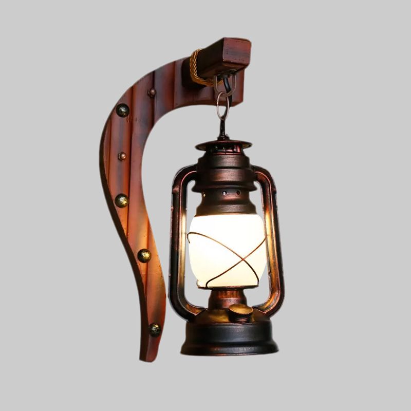 Rame antico una luce leggera leggera leggera rustica in vetro di vetro di cherosene illuminazione con retro in legno