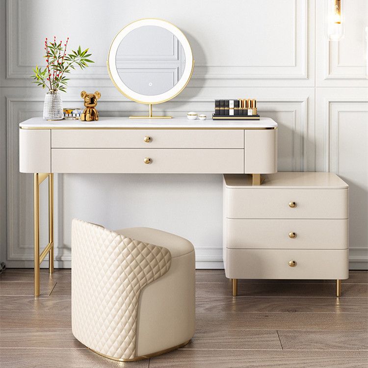 White Rock Sheet Top Gold Metal Base Glam Style 2/5 Drawers Dresser