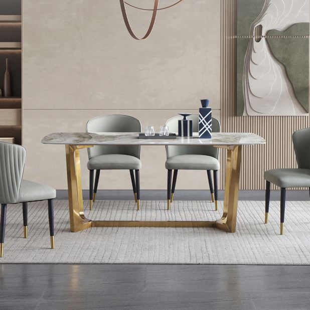 Mesa de comedor rectangular moderno de metal Mesa de piedra sinterizada para el comedor