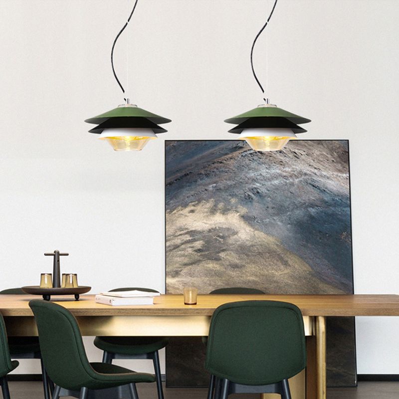 1-Light Disk Hanging Light Fixture Glass Pendant Light for Dining Room