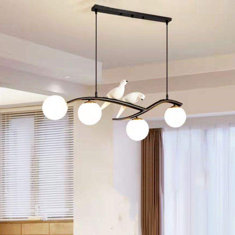 Industrial Kitchen Island Lighting Black/Golden Glass Shaded Ceiling Light for Foyer