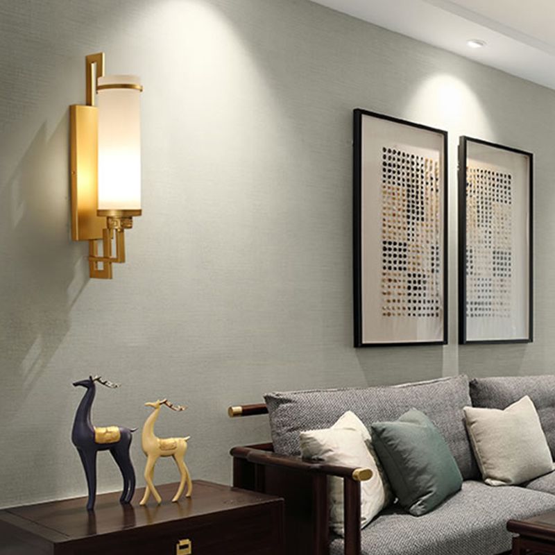 Modern Style Glass Wall Light Cylinder 21.5" High Wall Sconce for Living Room