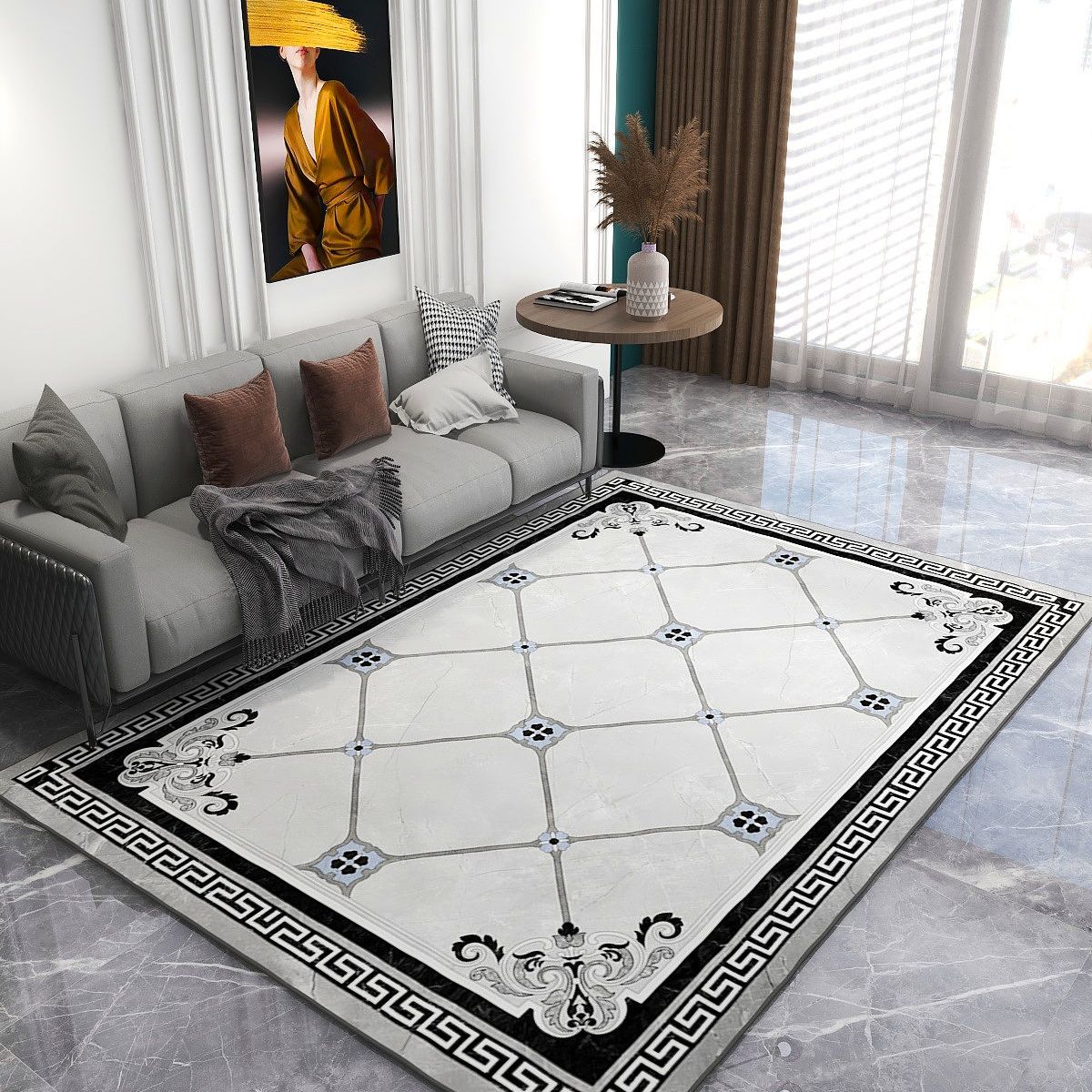 Solid Color Modern Area Carpet Polyester European Print Indoor Rug Easy Care Carpet for Living Room