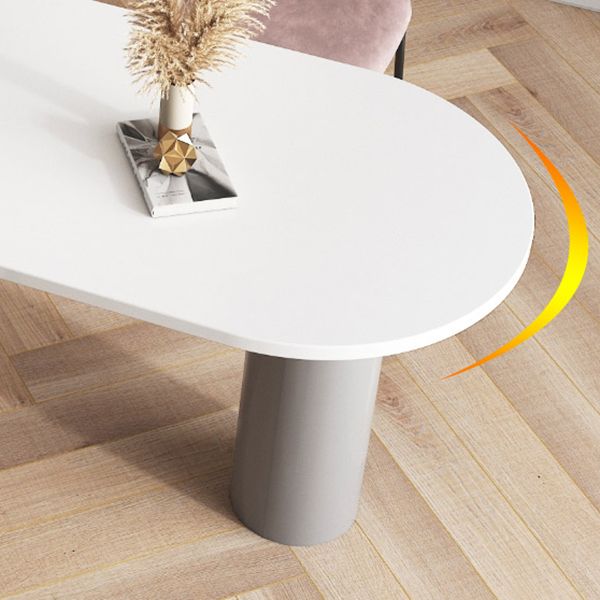 Modern Oval Dining Table Grey Solid Wood Double Pedestal Table Home Kitchen Dinner
