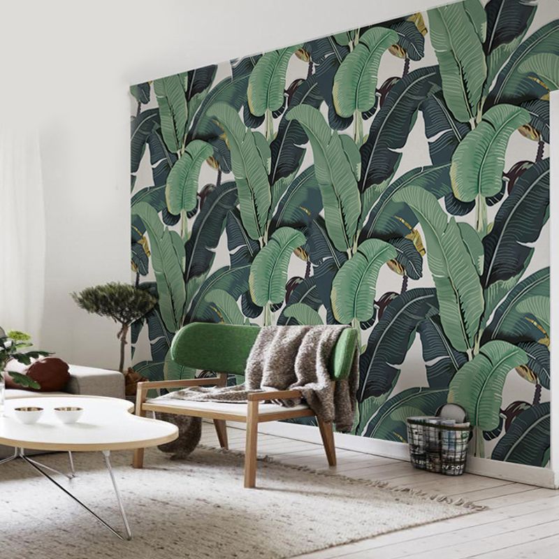 Tropical Banana Leaves Wall Mural for Thai Restaurant, Custom-Made Wall Covering in Green