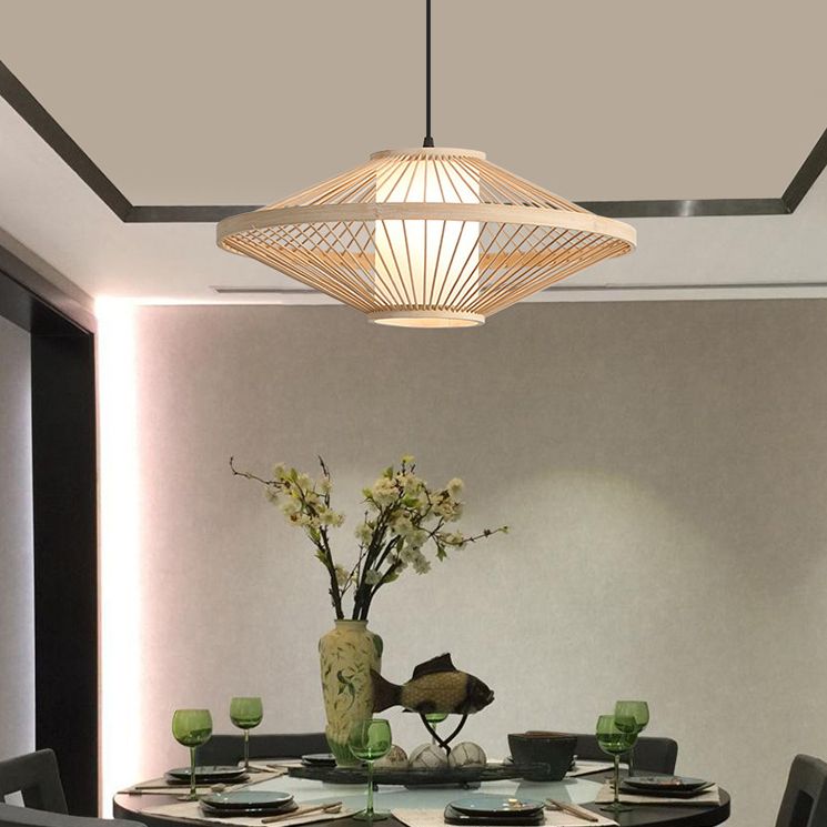 Flying Saucer Pendant Light Fixture Chinese Bamboo 1 Light Restaurant Suspension Pendant