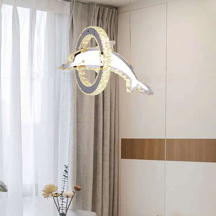 Luz de la isla LED de cristal plateado en moderna luz colgante de acero inoxidable de estilo de lujo para dormitorio