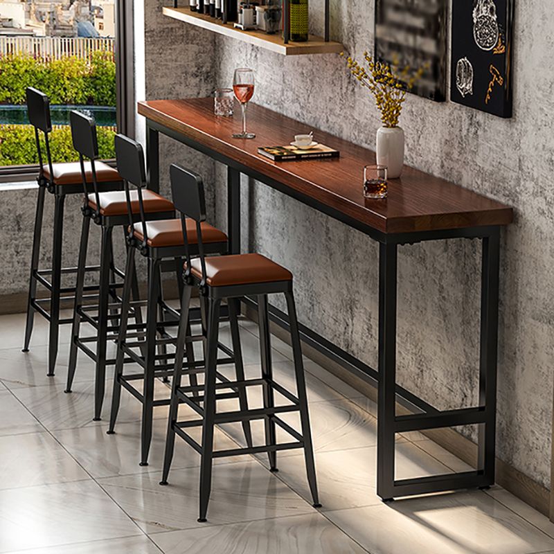 Rectangle Brown Indoor Event and Cocktail Table Trestle Wood Bar Height Pub Table