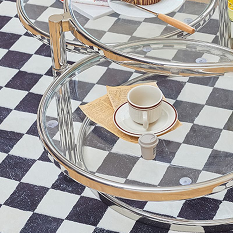 Extendable Coffee Table Glass with Round Top and Stainless Steel Base