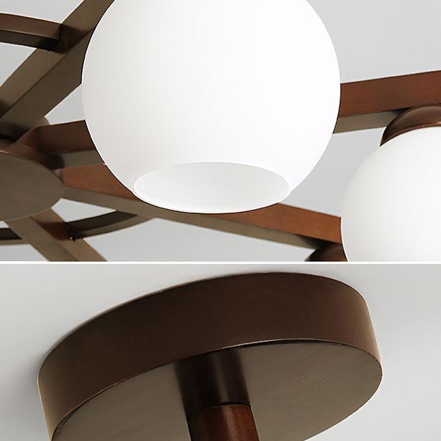 Gewölbte milchgyglas hängende Lampe nordisch dunkler Holz Getreide Kronleuchter für Wohnzimmer