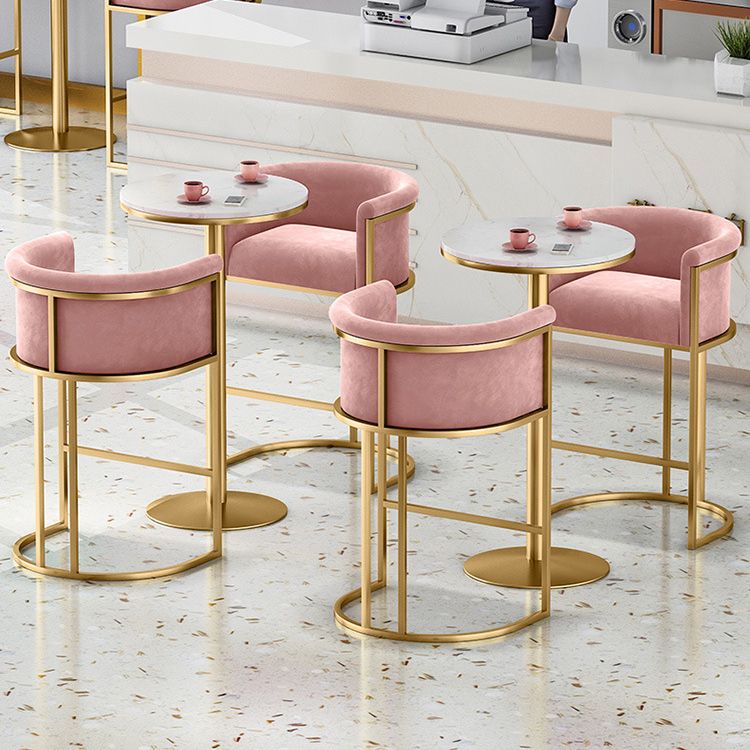 Glam Backrest Armrest Counter Stool Iron Cafe Bar Stool with Velvet Cushion and Pedal