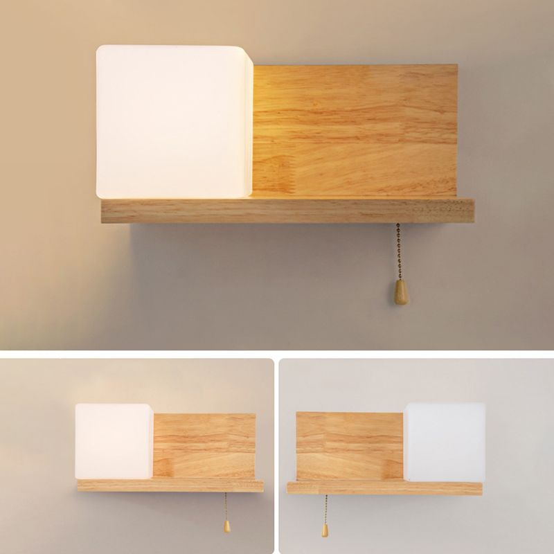 Pronzo a parete singolo in legno in moderna lampada da parete rettangolare in vetro in vetro per spazi interni