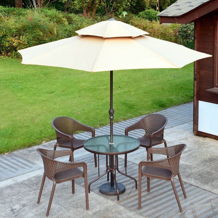 Modern Glass Patio Table Scratch Resistant Dining Table with Metal Base