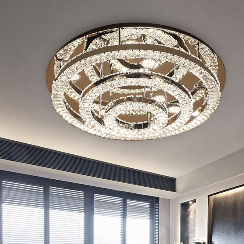 Lámpara empotrada de anillo LED, iluminación empotrada de cristal cromado de estilo moderno para dormitorio, 21,5 "/31,5" de ancho