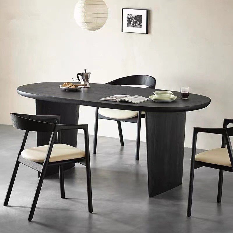 Dining Room Dinner Table Double Pedestal Wood Dining Table in Black