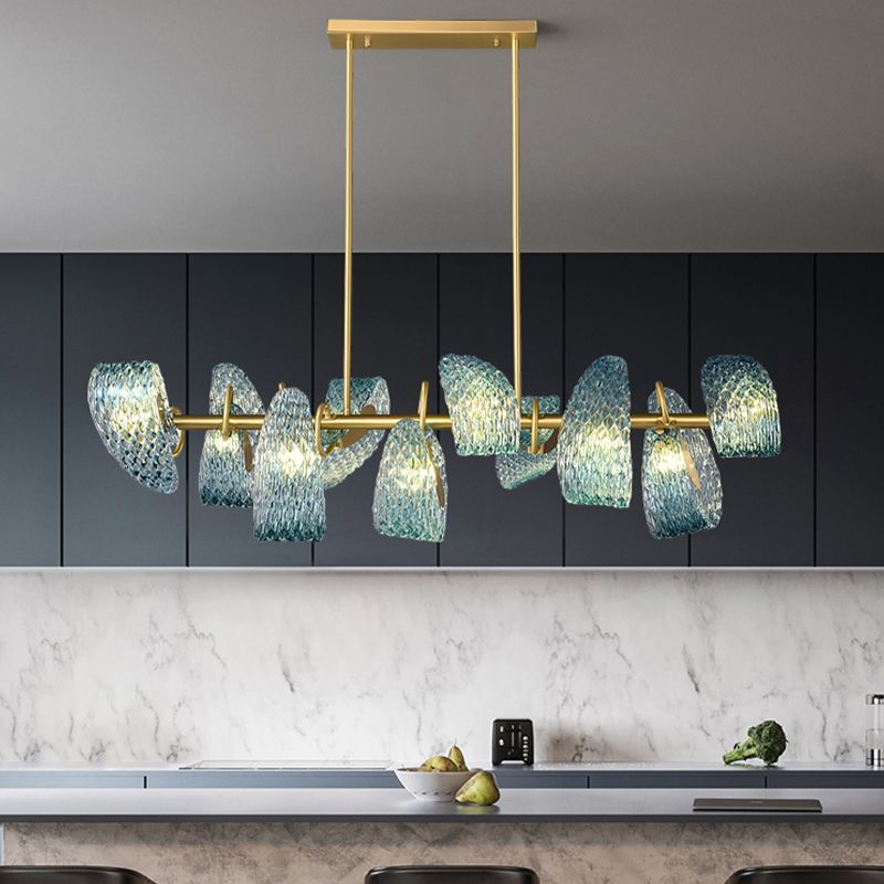 Modern Metal Ceiling Light Flower Shape Island Light with Glass Shade for Living Room