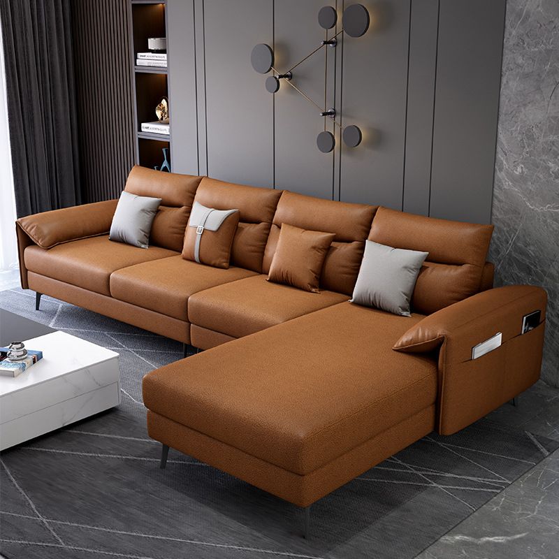 Contemporary Pillow Top Arm Modular Sofa and Chaise with 4 Pillows