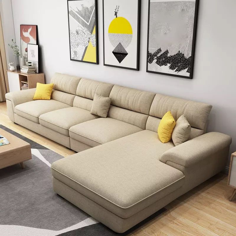 Contemporary L-Shape Sectional with Pillowed Back Cushions for Four People
