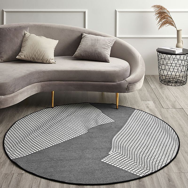 Simplicity Checked Pattern Rug Grey Polyester Rug Non-Slip Pet Friendly Washable Are Rug for Living Room