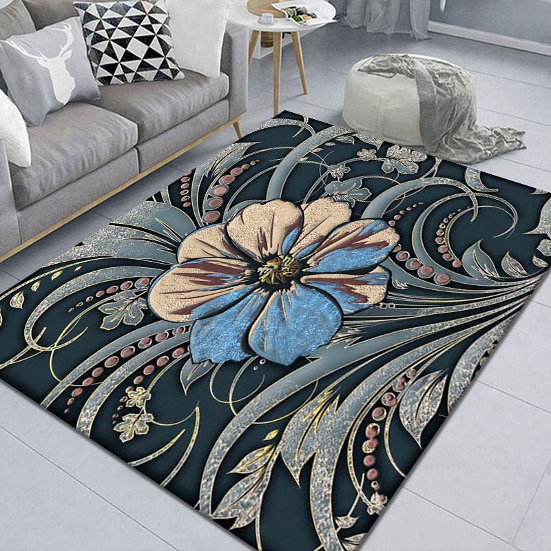 Minimalist Indoor Rug Plant Pattern Rug Polyester Stain Resistant Area Rug for Living Room