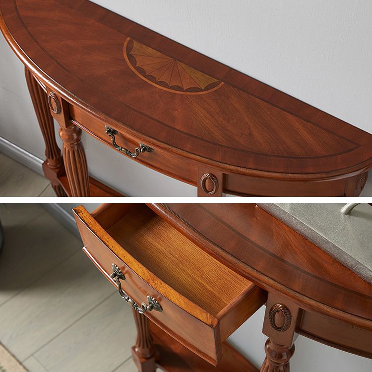 Victorian Brown End Table Half Moon Sofa Console Table for Hall