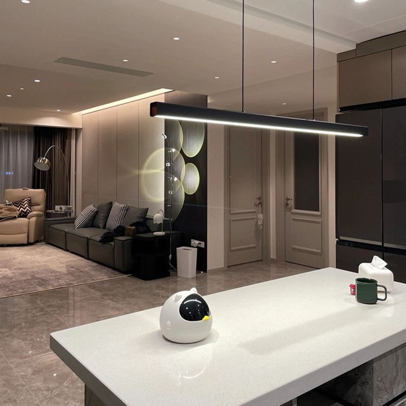 Line Shape Hanging Island Lights Modern Hanging Light Fixture in Black for Dining Room