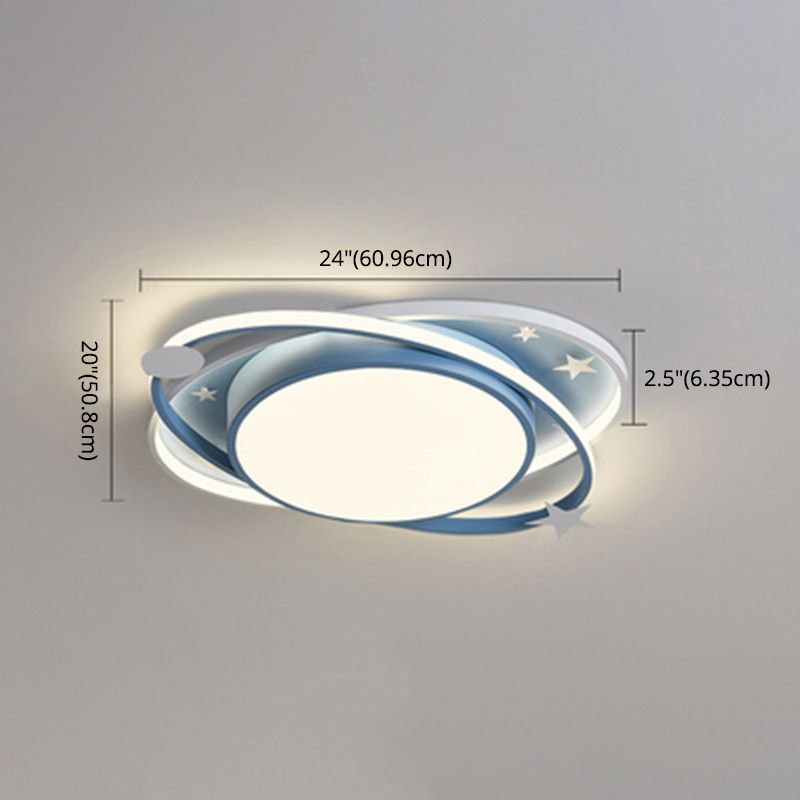 Nordic Metal Flush Mount Light Fixture Saturn Flush Mount Spotlight with White Acrylic Shade for Kids Bedroom