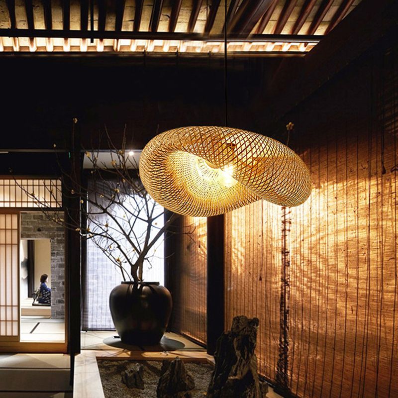 1 Light Bamboo Pendant Light Modern Style Hanging Lamp Fixture for Living Room