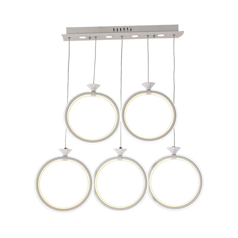 Pargante de clúster de múltiples anillos acrílico contemporáneo 3/5 lámpara de suspensión de cocina de la cabeza en luz cálida/blanca/natural